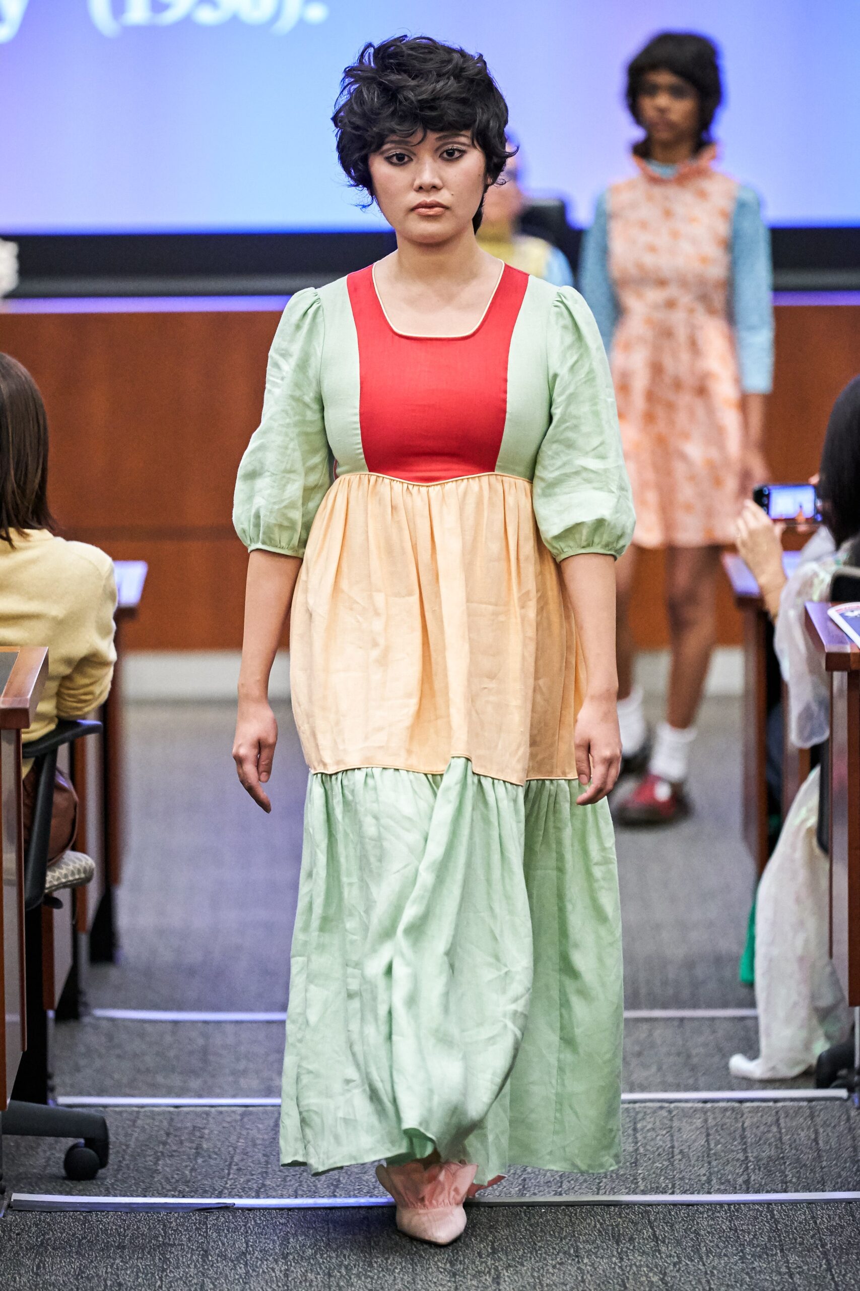 red and green tiered maxi dress