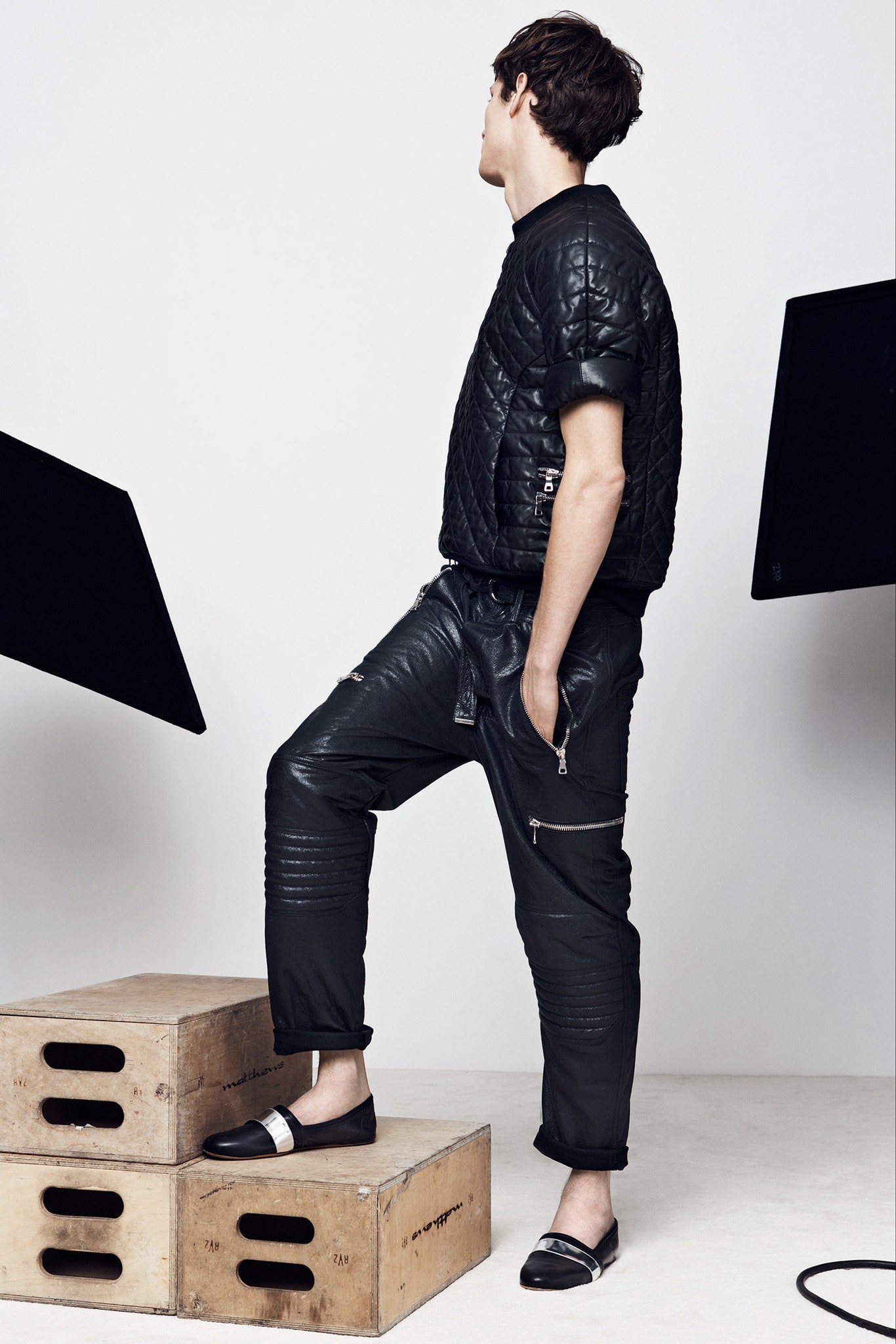 black leather fitted outfit