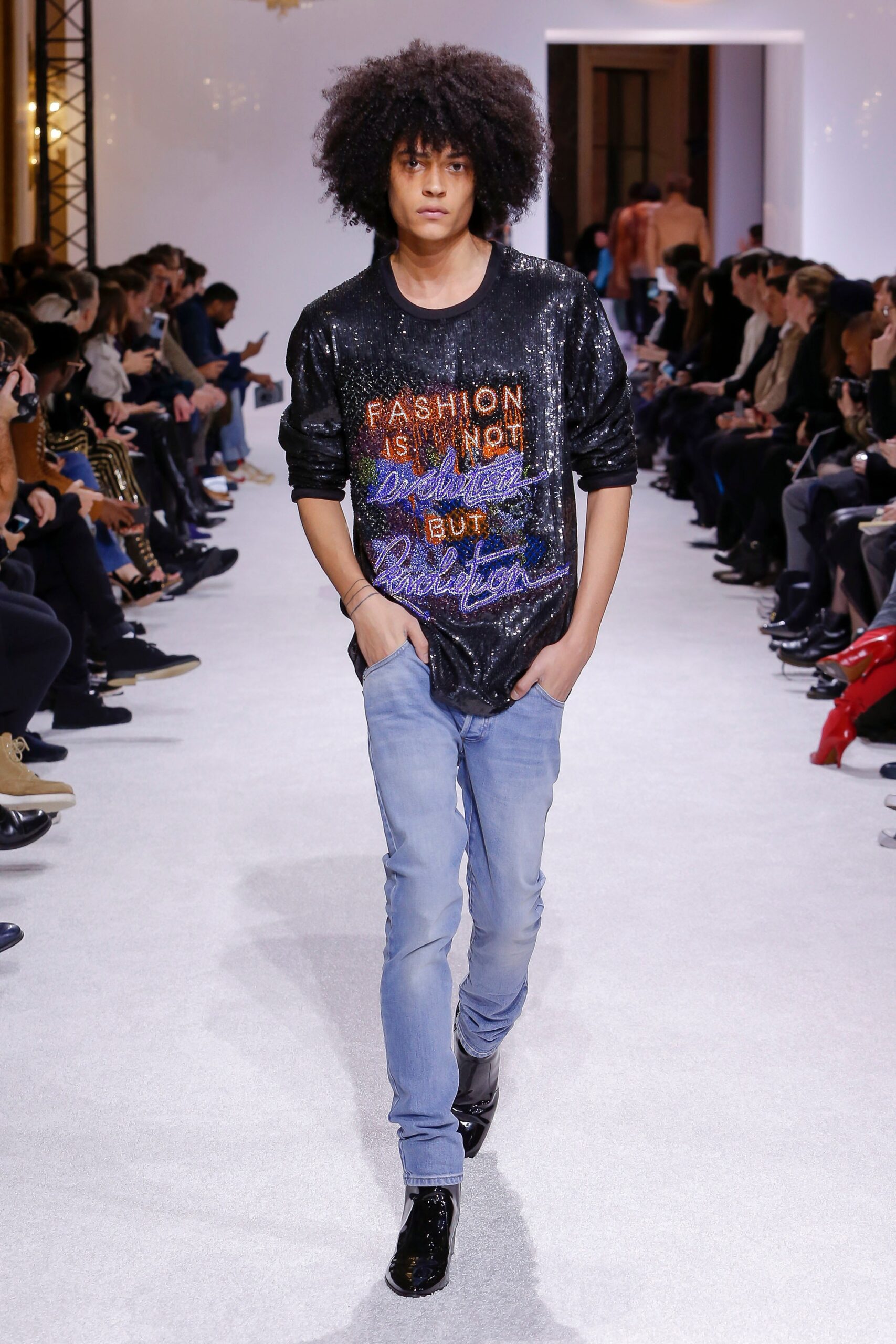 black embellished sweater with jeans