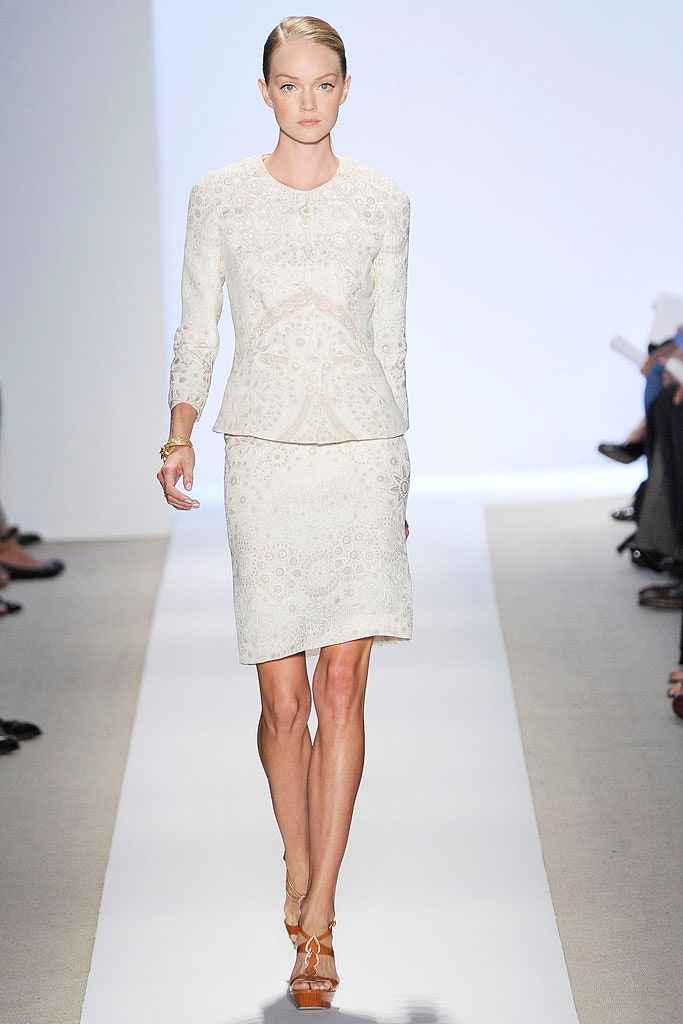 white embroidered blouse and pencil skirt