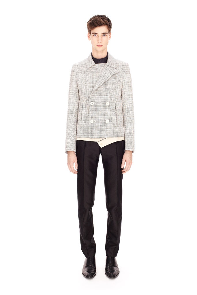gray cotton long-sleeve collared tailored checked jacket