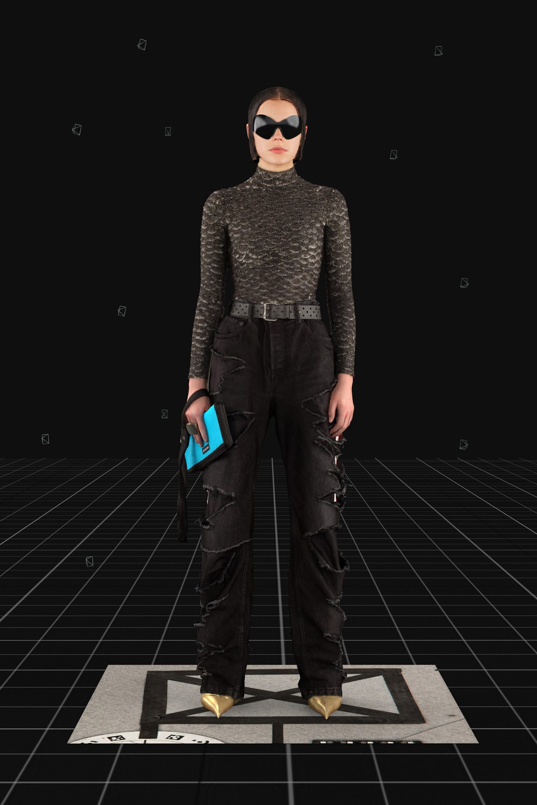 black knit long-sleeve high-neck fitted textured top