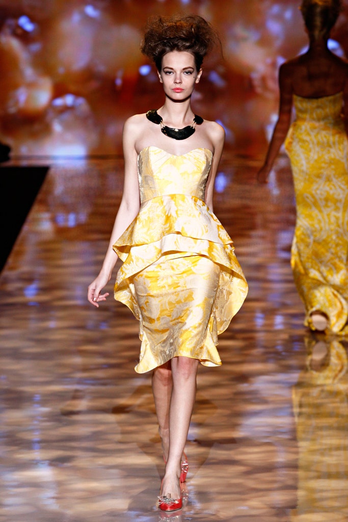 fitted yellow silk midi dress