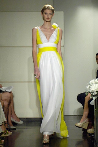 white and yellow silk gown