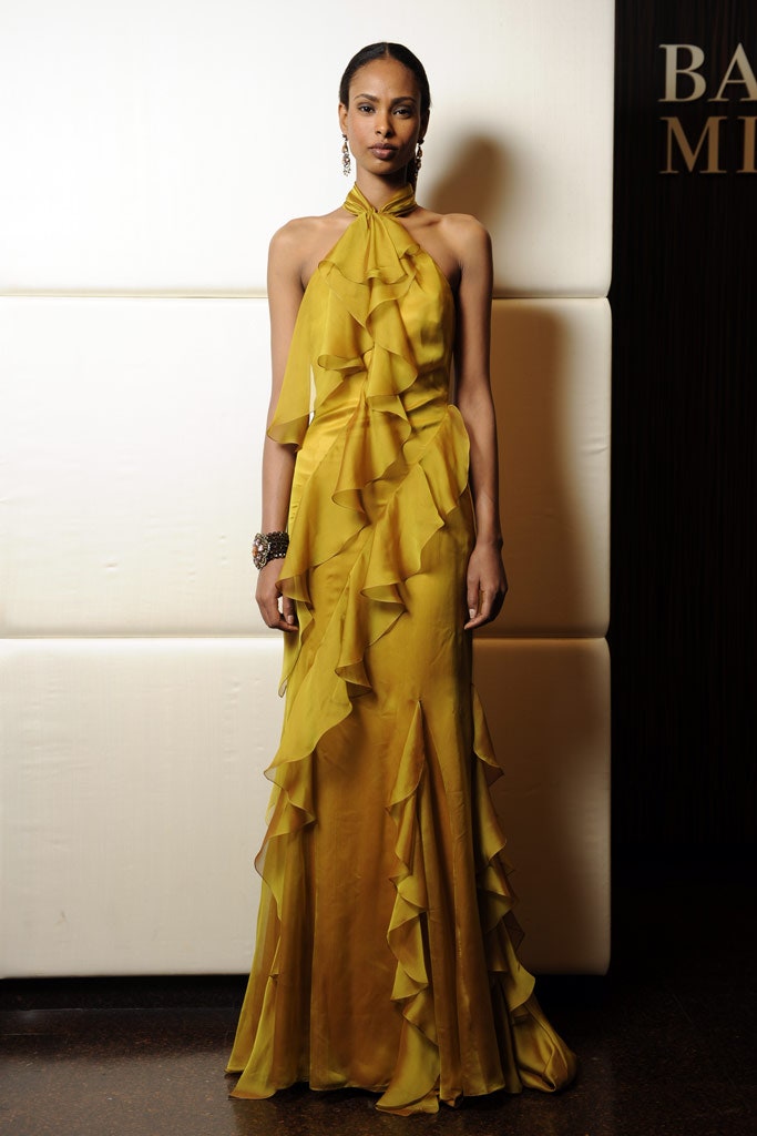 yellow silk halter gown