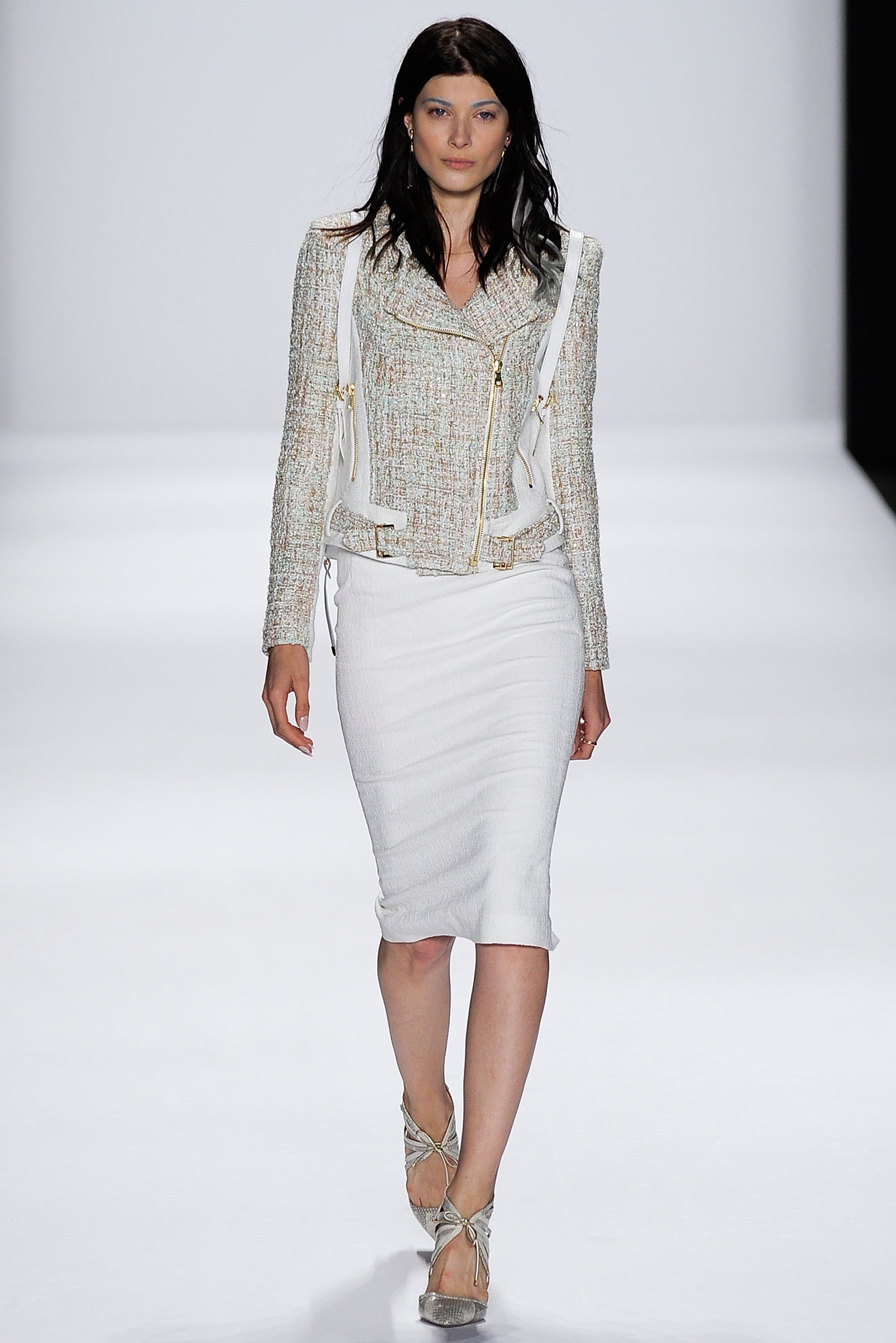 white fitted jacket and pencil skirt