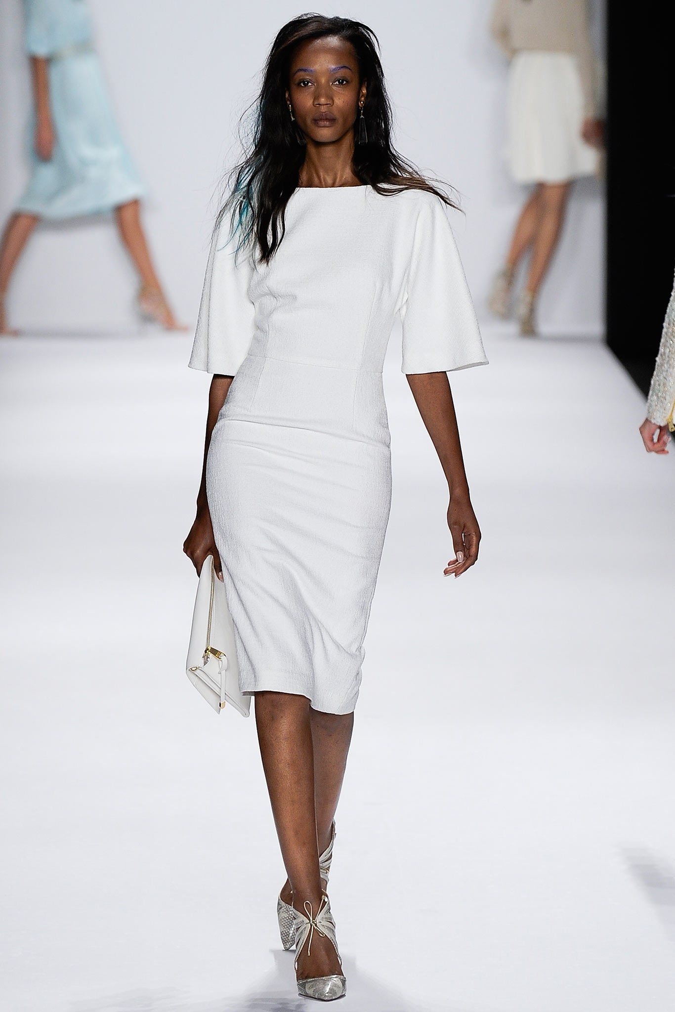 white fitted midi dress