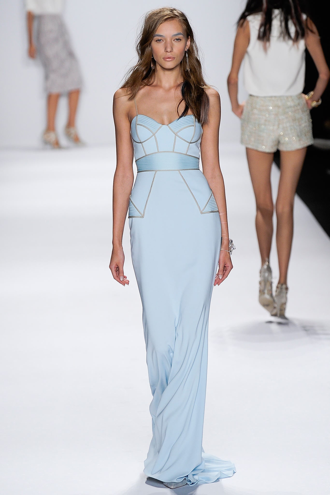 blue silk sleeveless gown