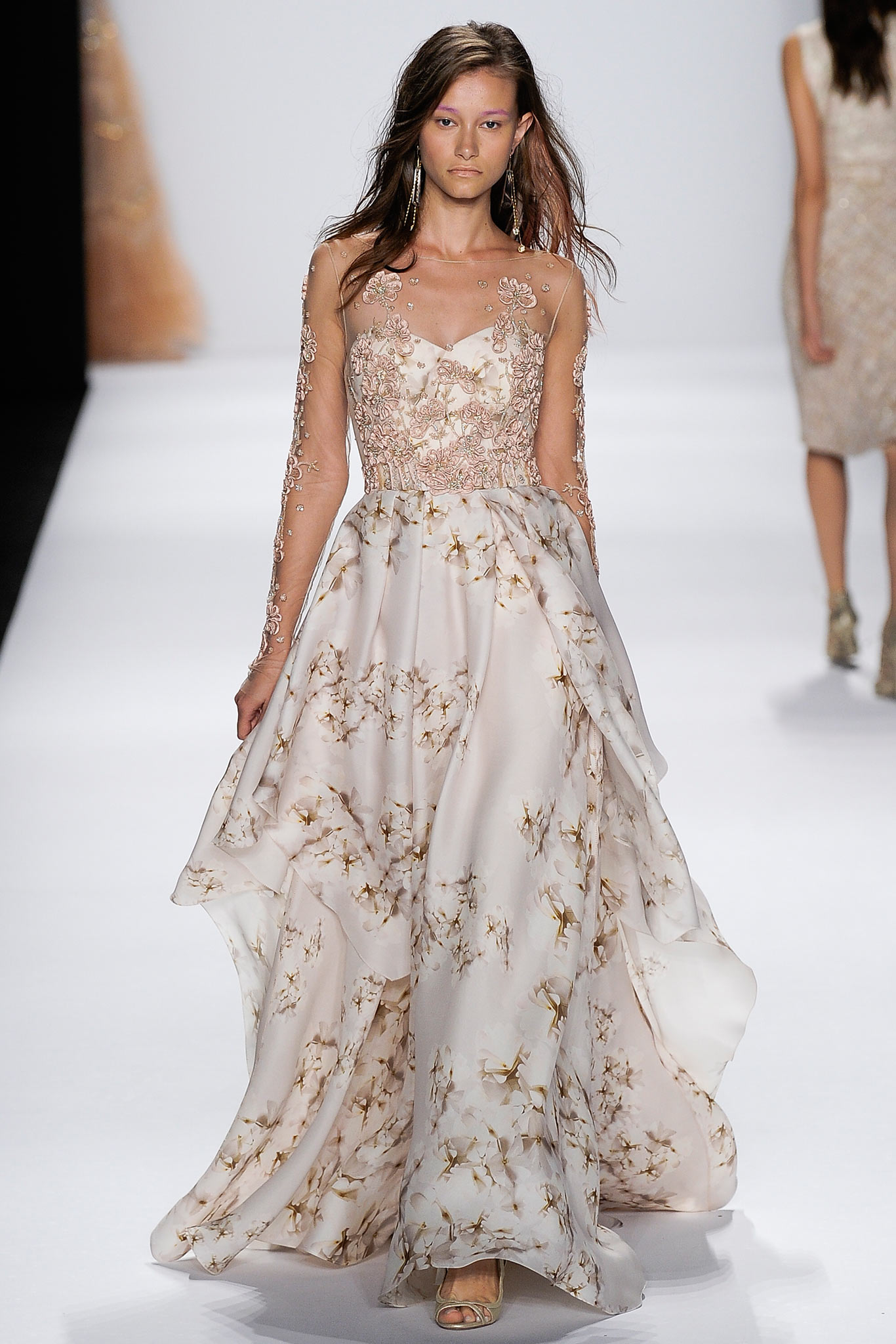 beige floral silk gown