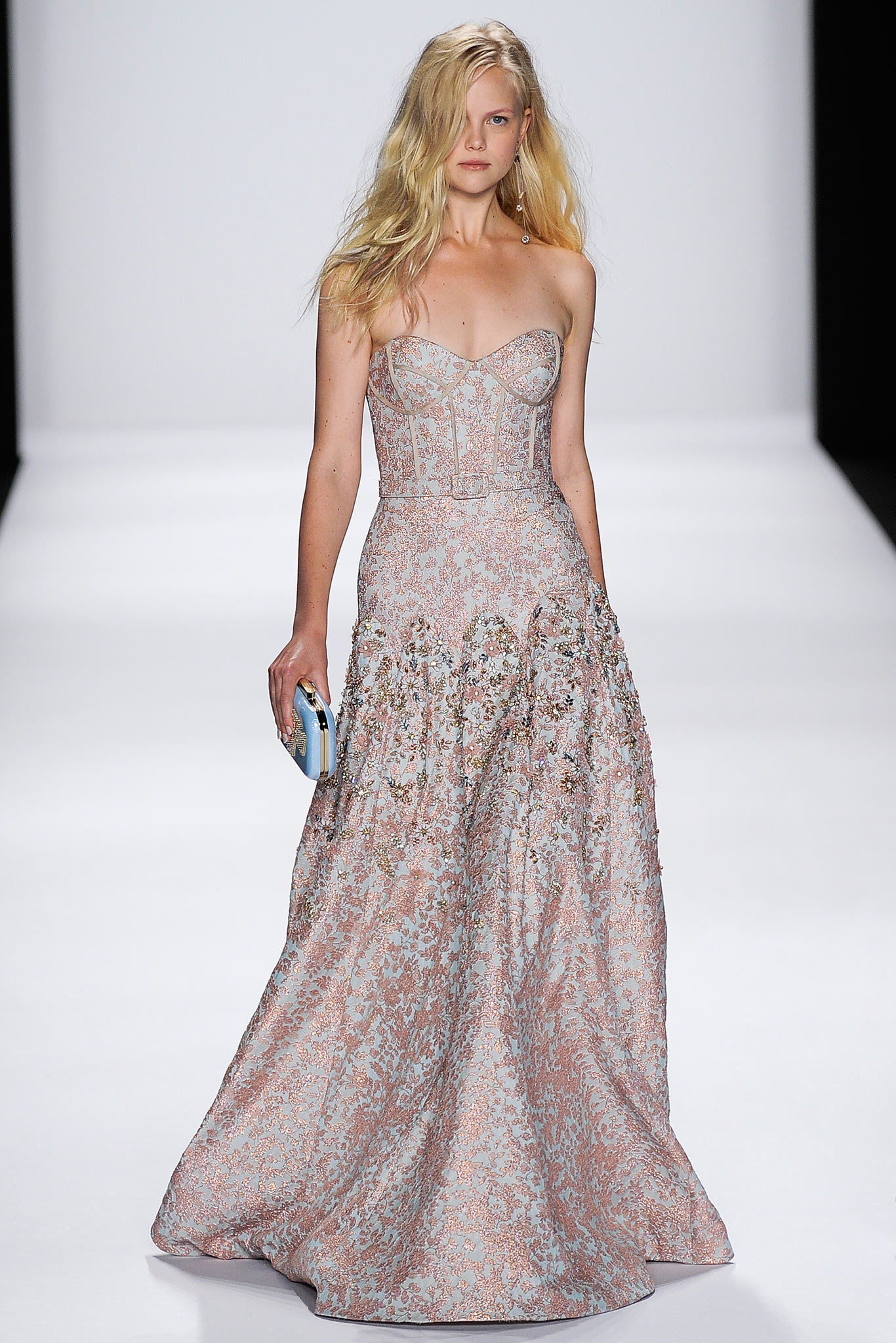 pink gold embellished strapless gown