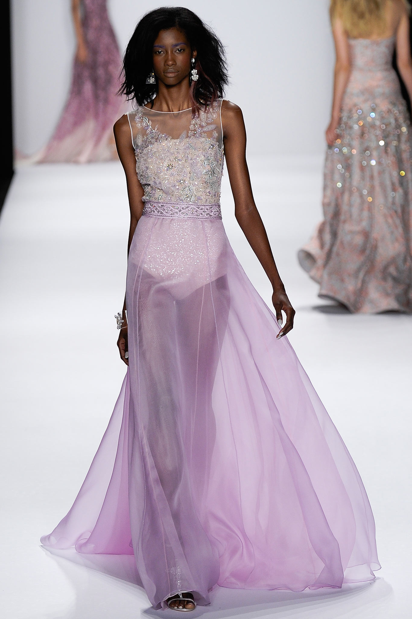 purple silk sleeveless gown