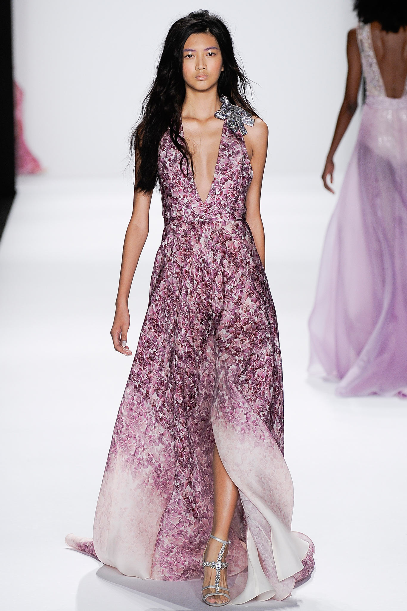purple pink flowing gown