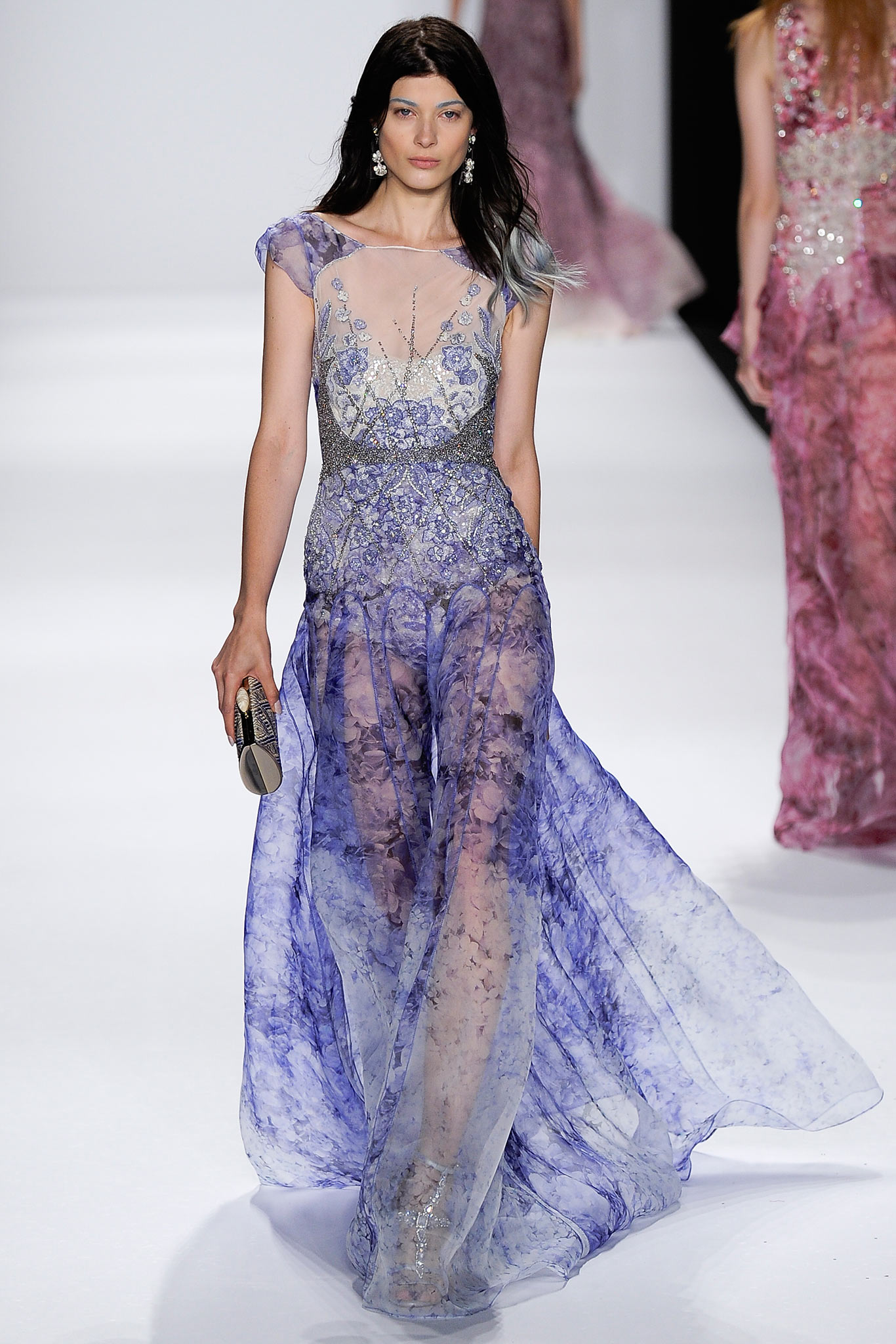 blue purple sheer embroidered gown