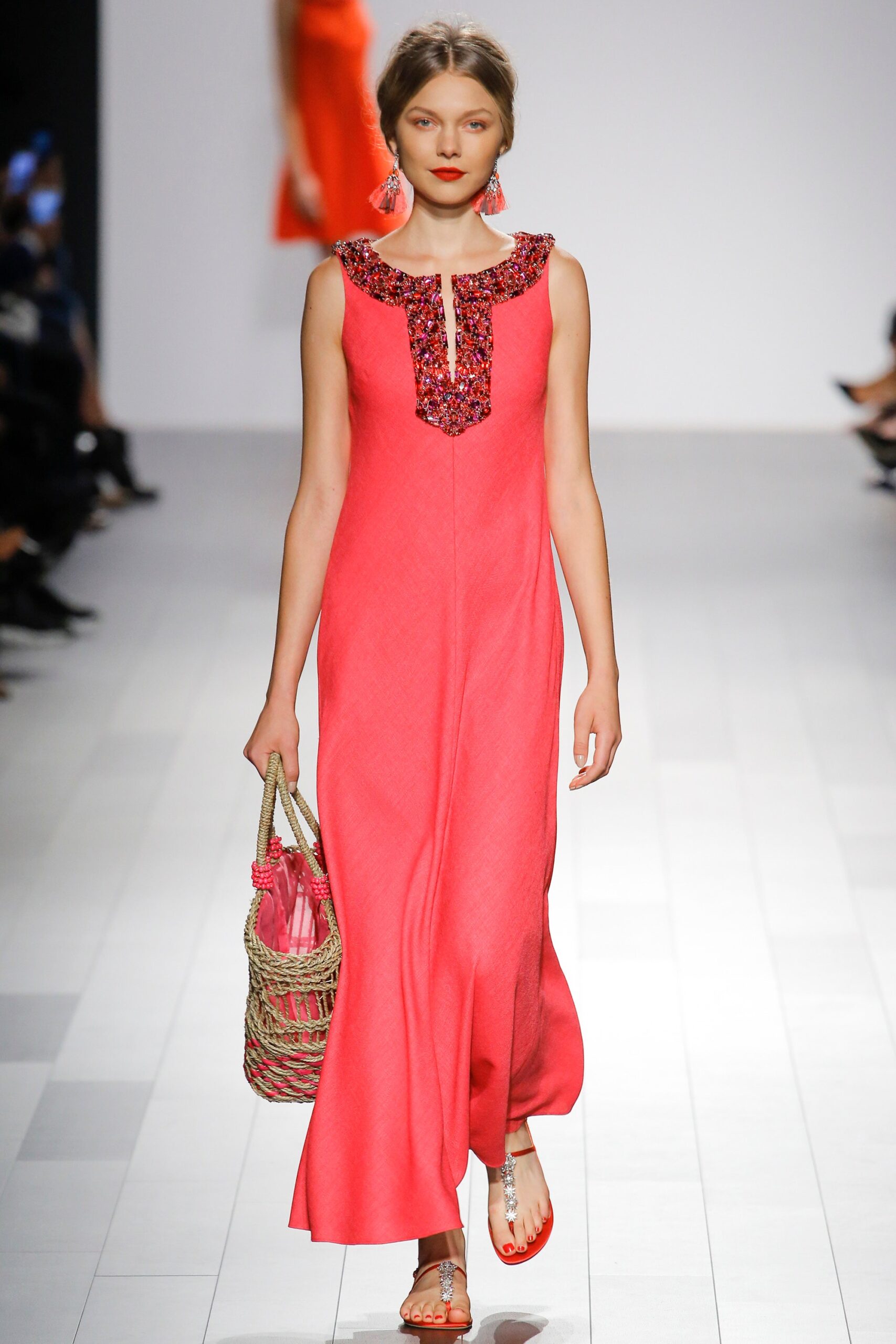 pink embroidered sleeveless dress