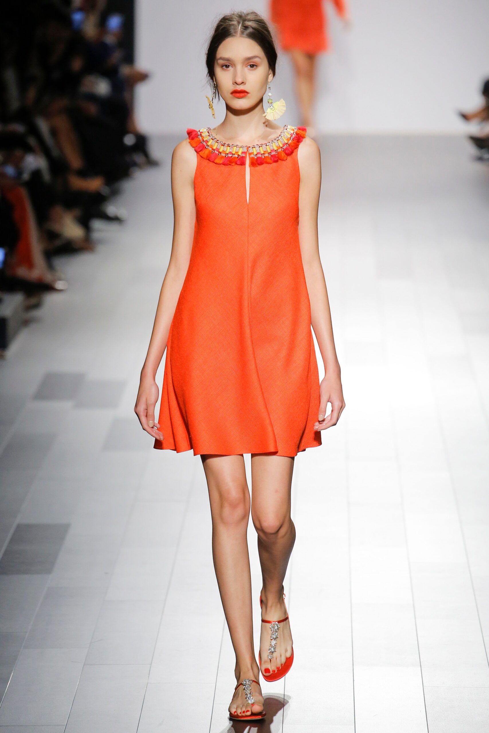 fitted orange sleeveless dress