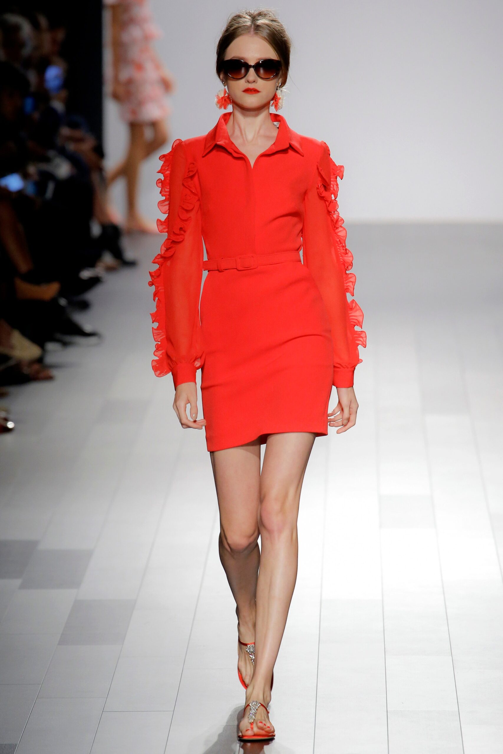 fitted red ruffled dress