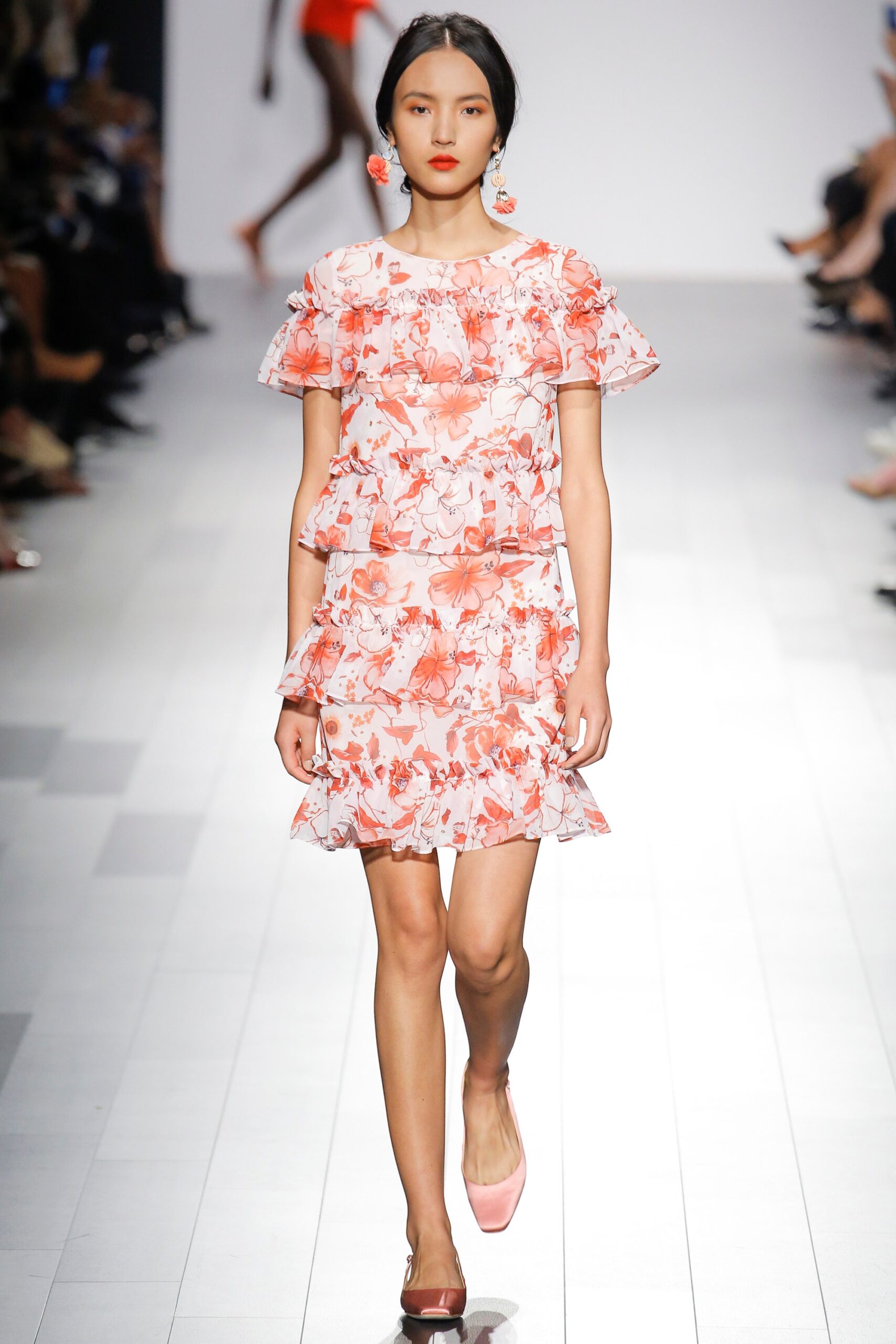 pink floral ruffled mini dress