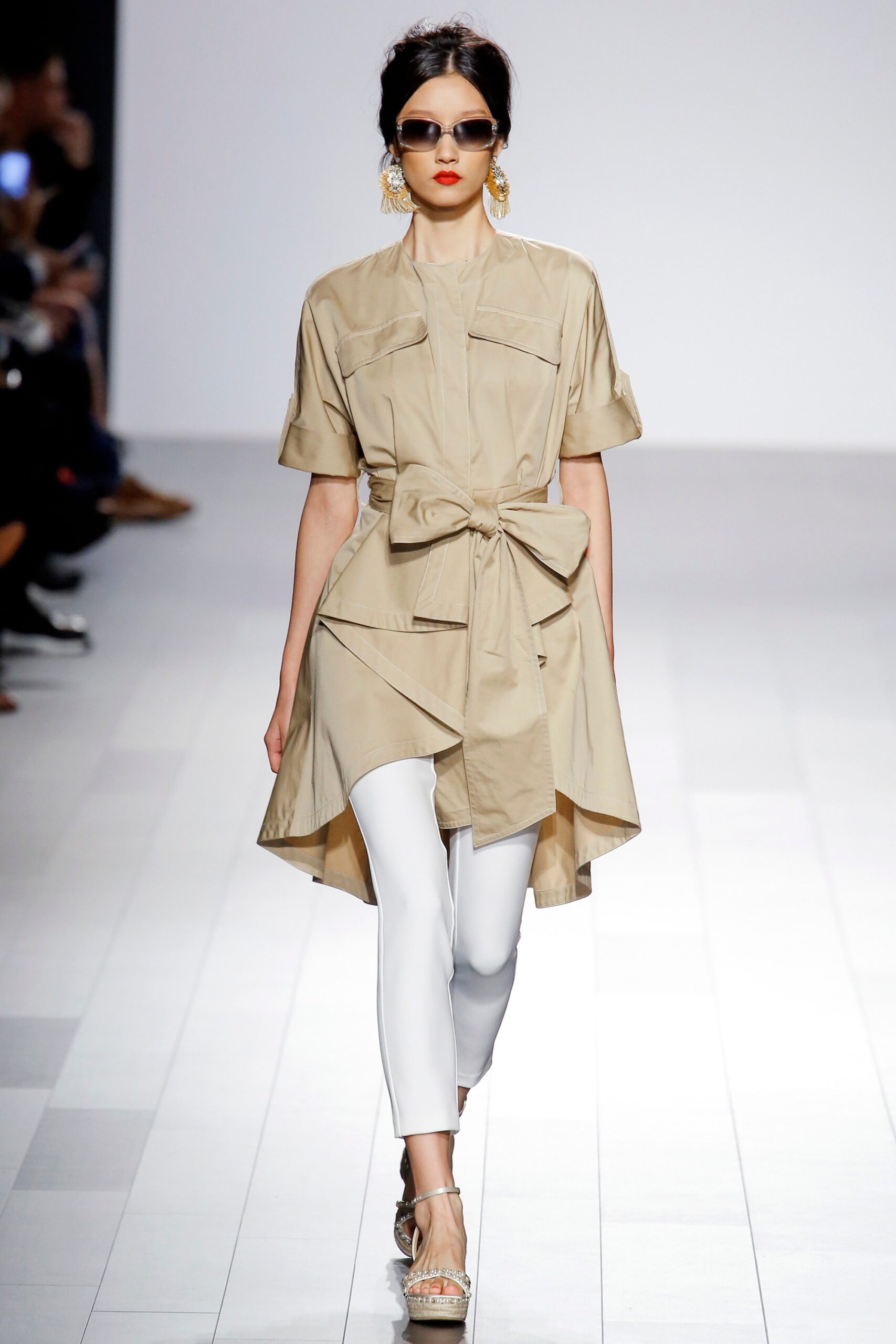 beige relaxed jacket with white pants