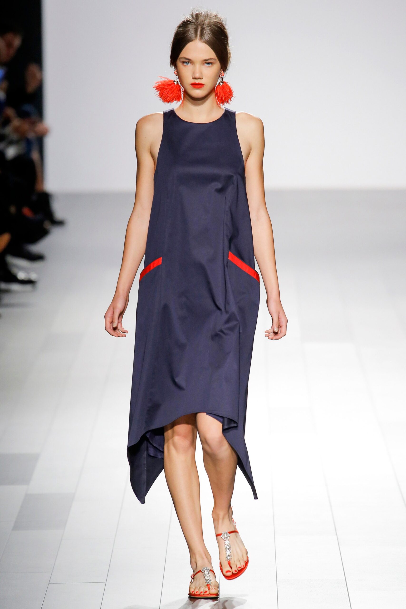 navy asymmetric sleeveless dress