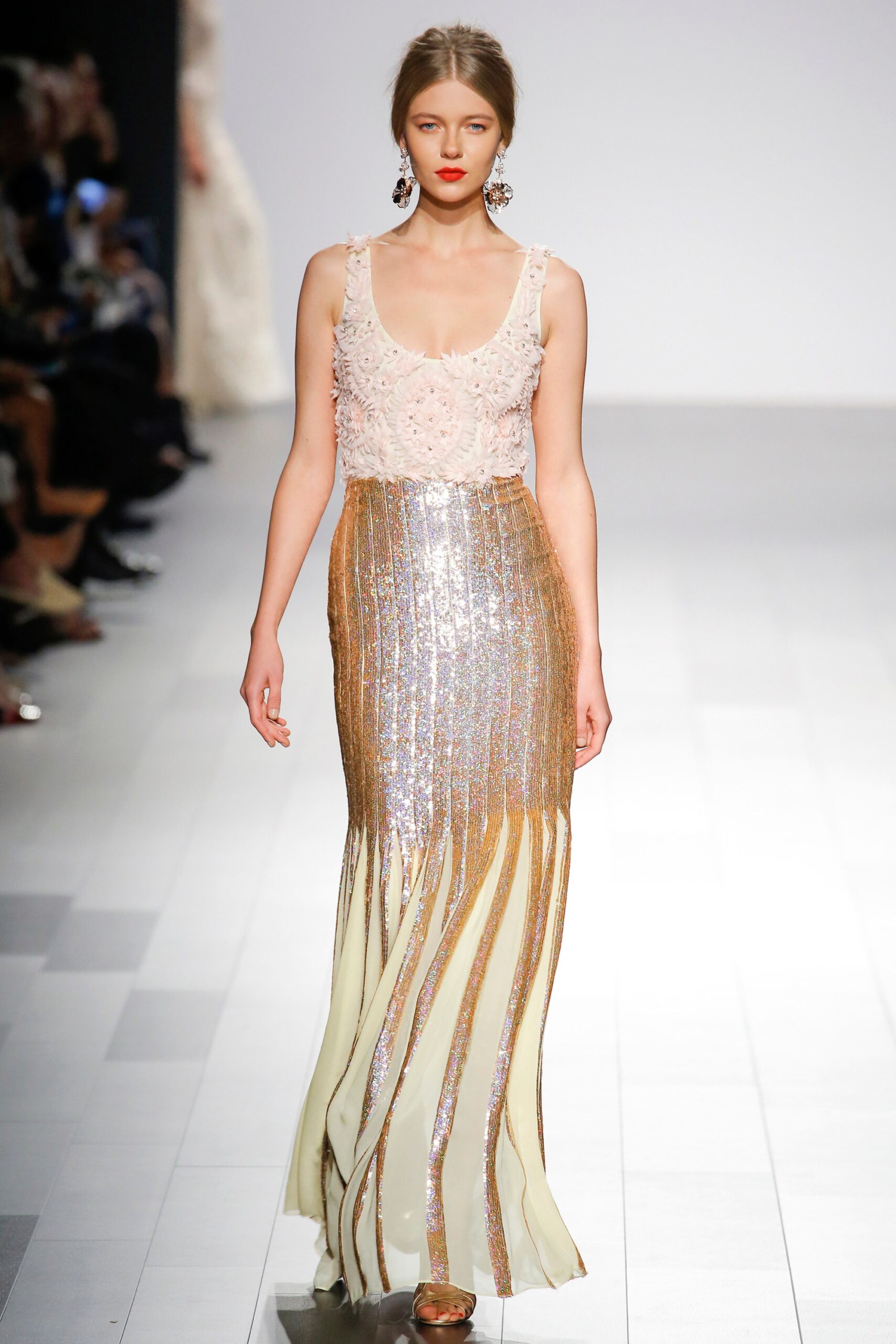 pink gold sequined gown