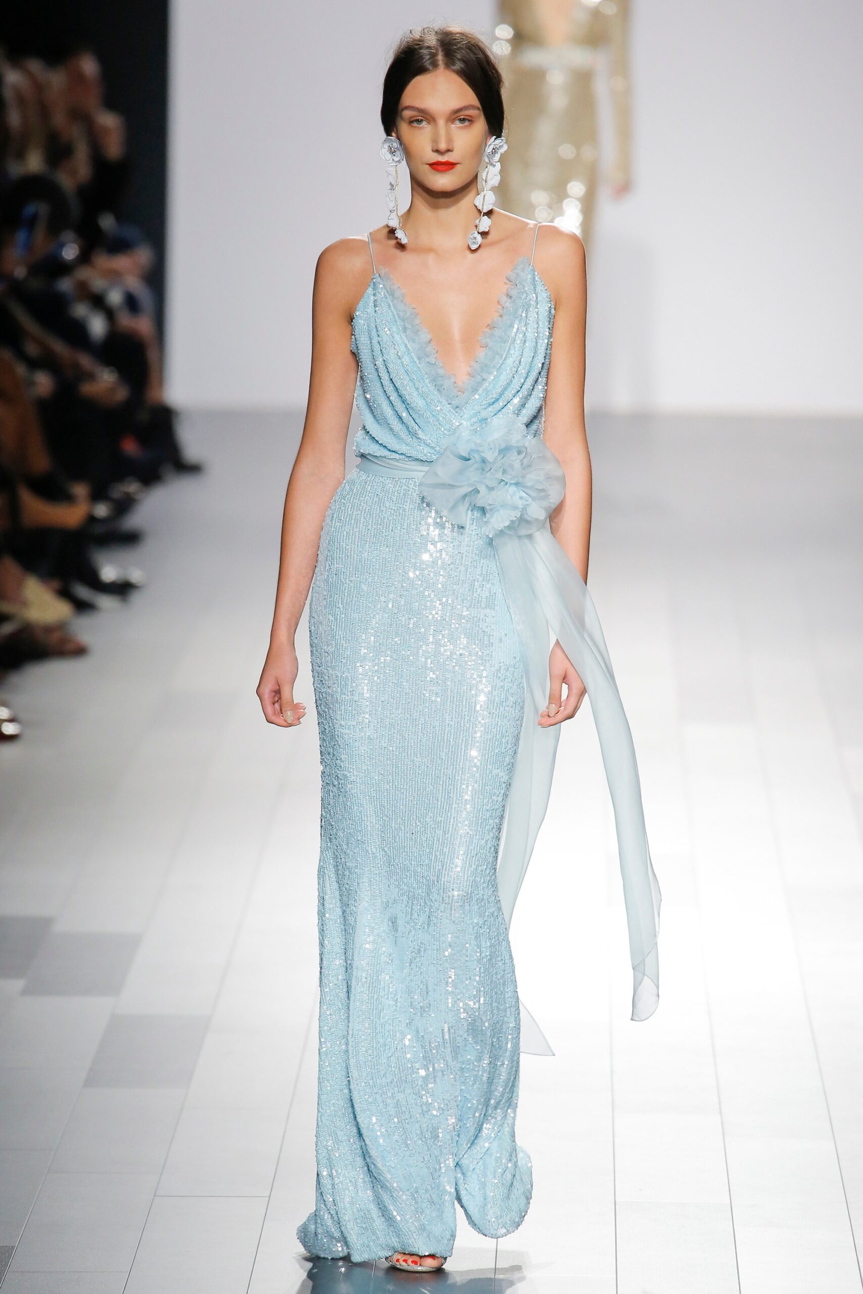 blue sequin sleeveless gown