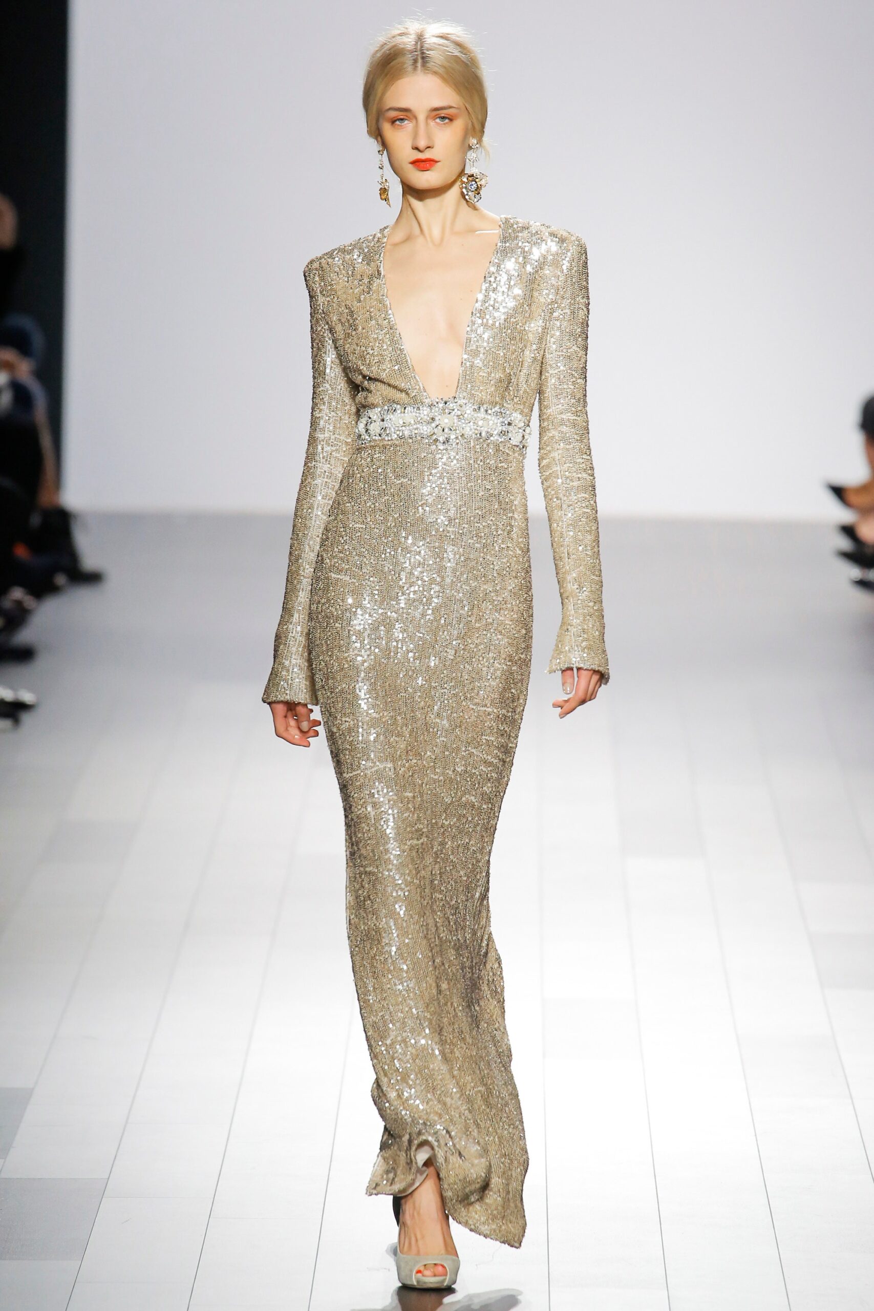 gold sequin fitted gown