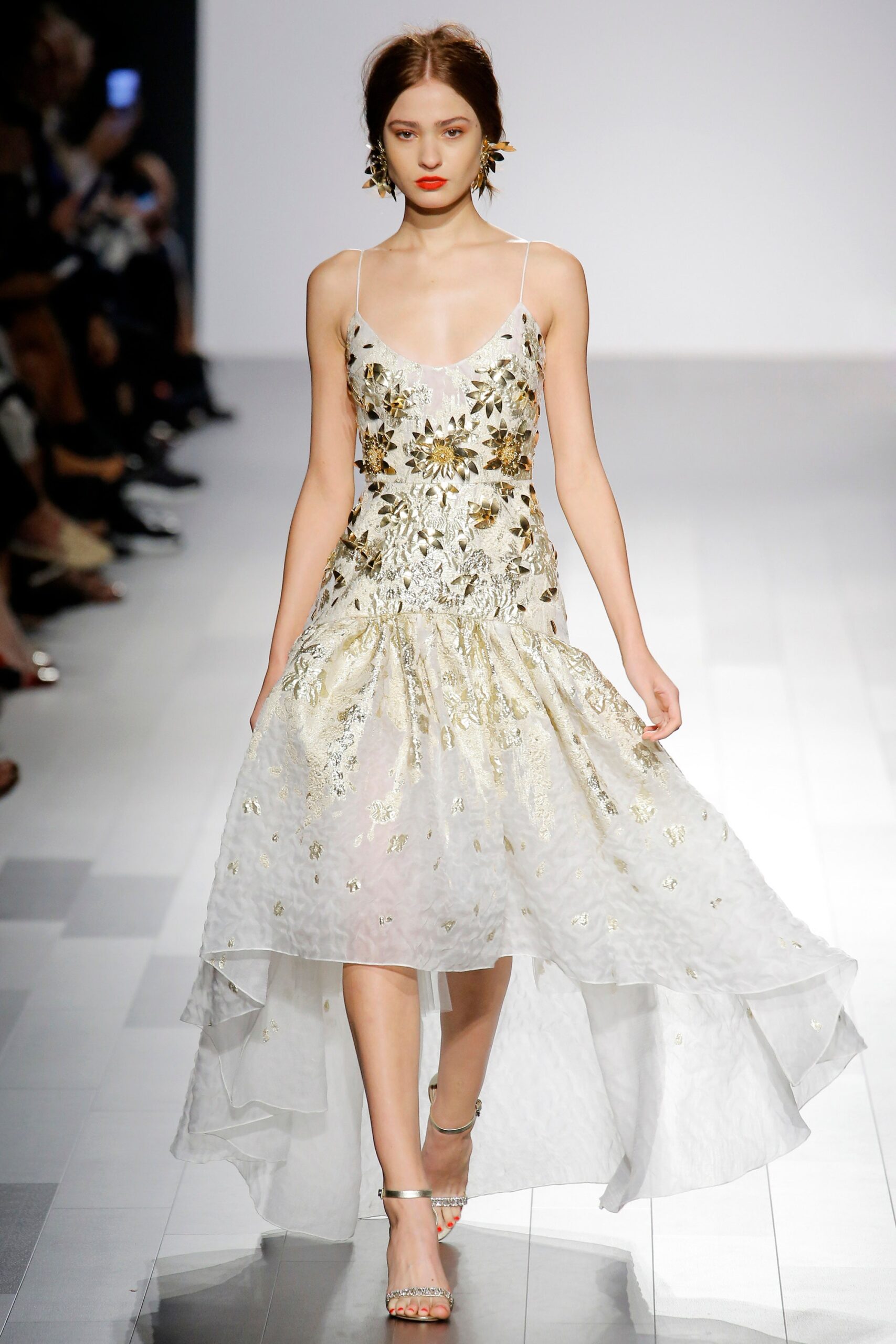 white gold embroidered midi dress