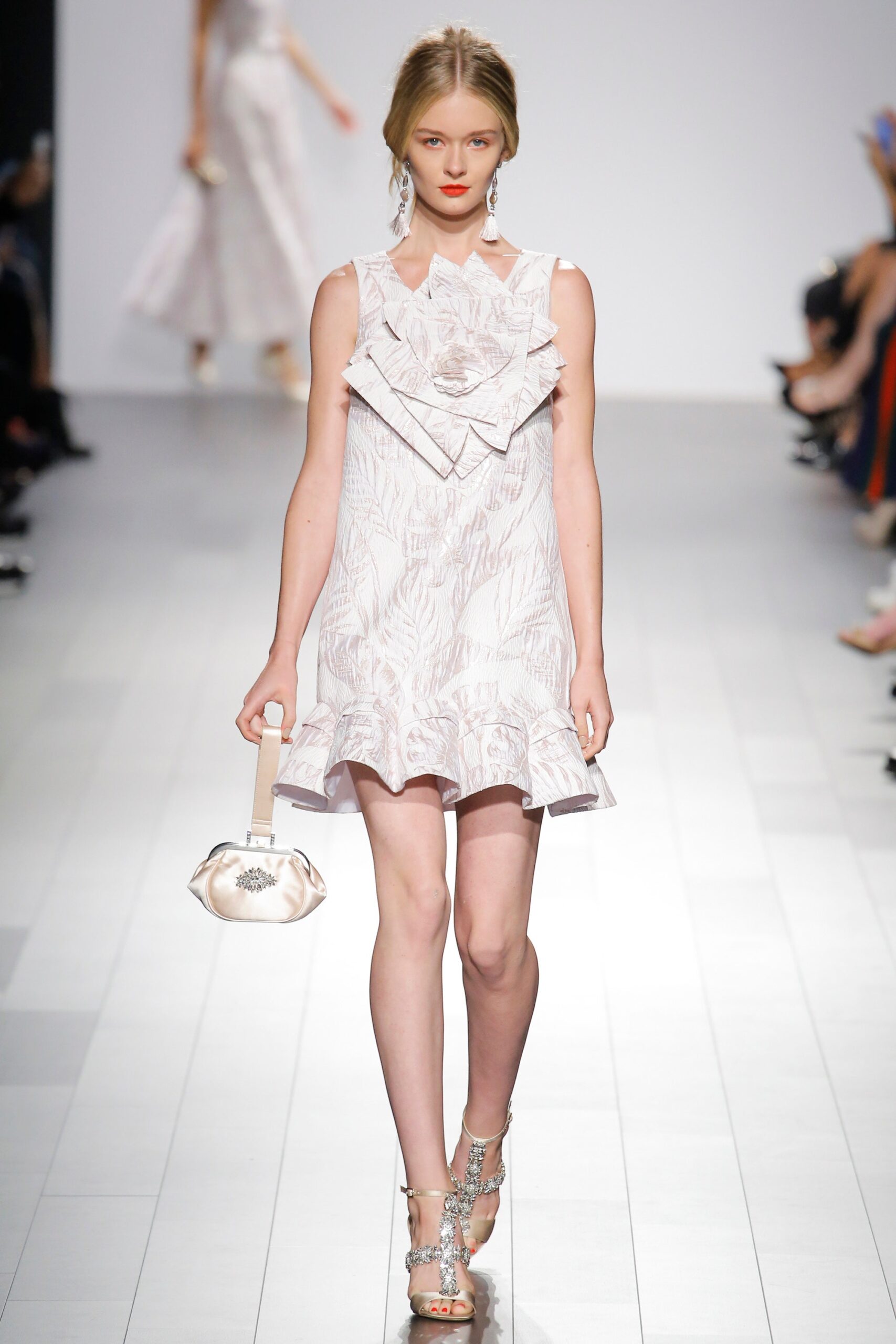 white silk ruffled dress