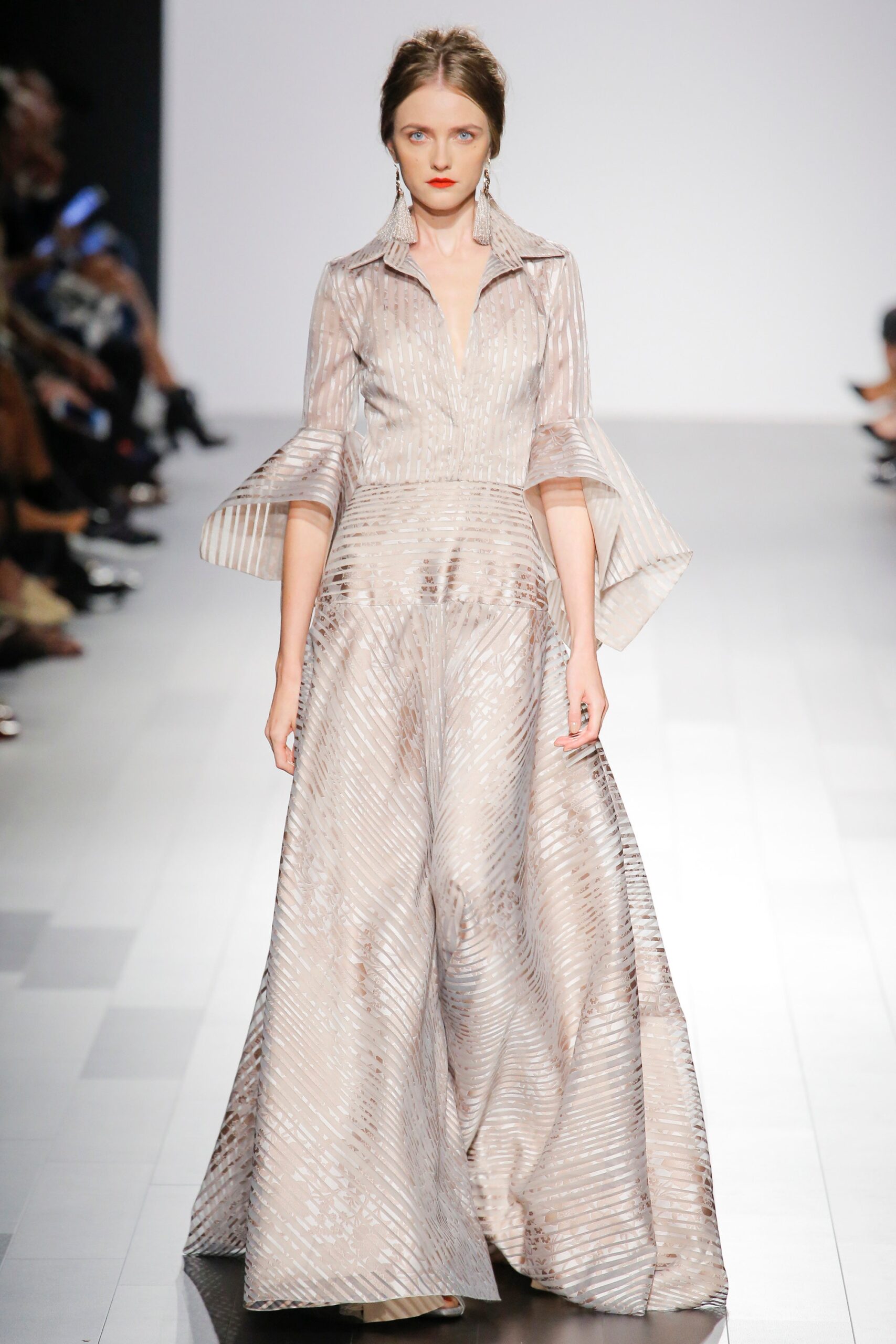 beige silk pleated gown