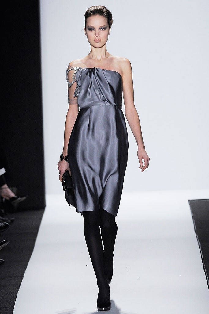 gray silk strapless dress