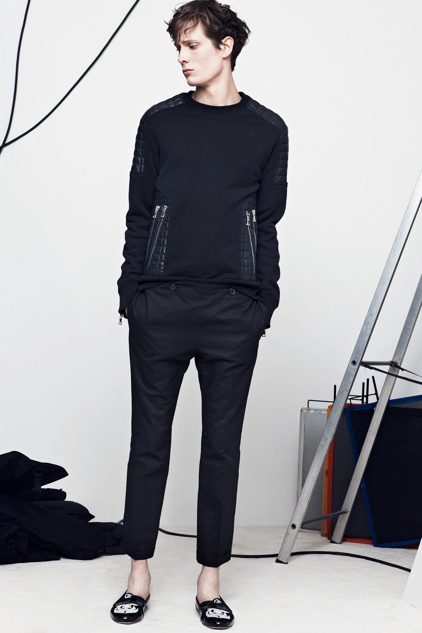 black fitted sweater and pants