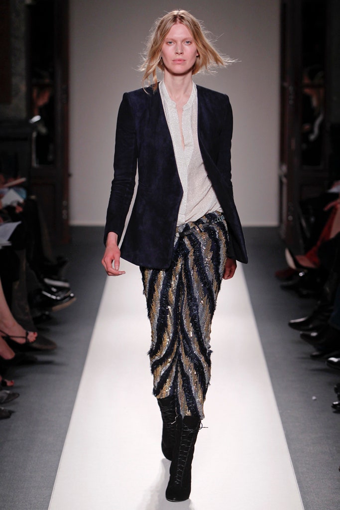 blue velvet blazer with sequined pants