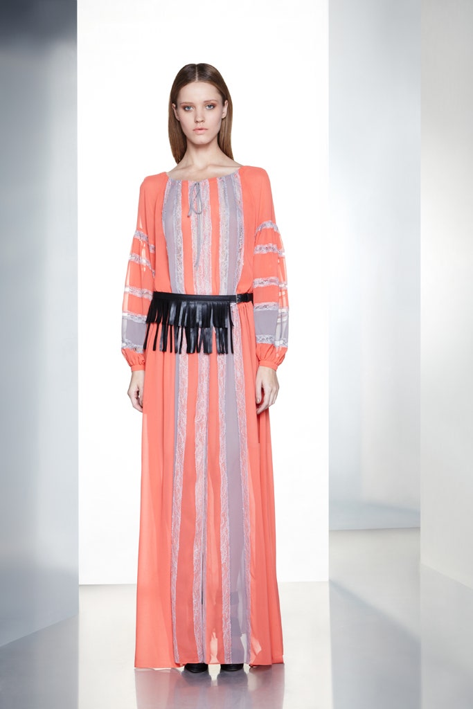 coral striped maxi dress with belt