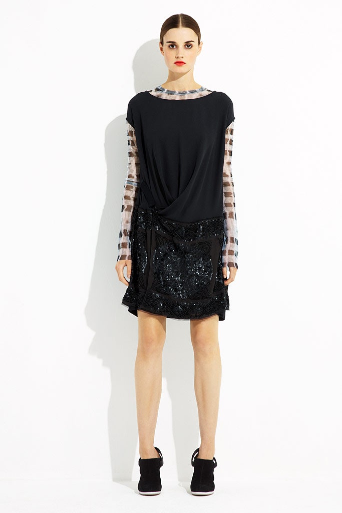 black fitted dress with checked top