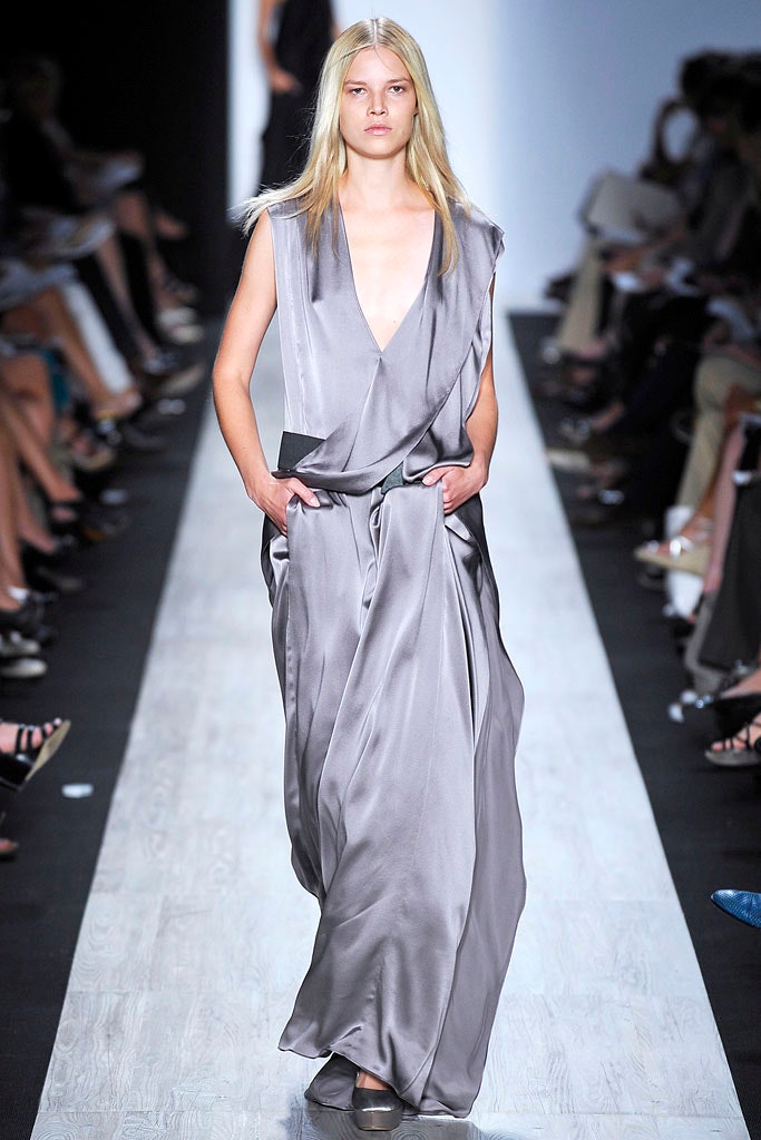 gray silk sleeveless dress