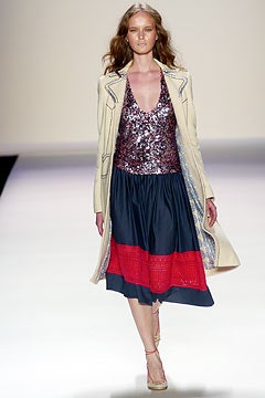 beige coat with purple sequin top