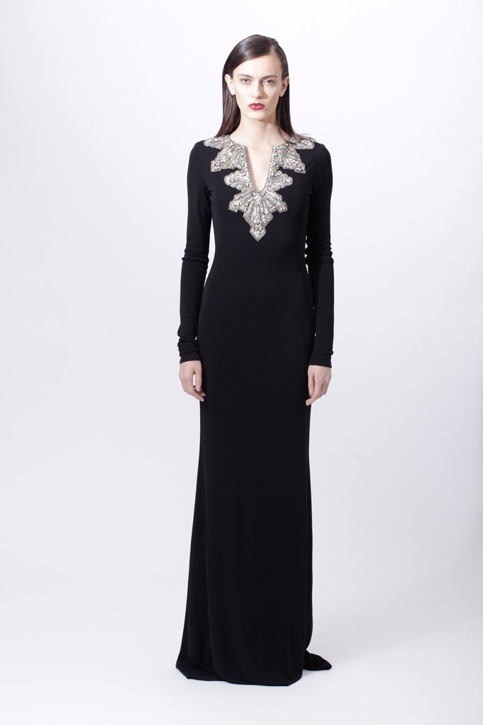 black fitted long-sleeve gown