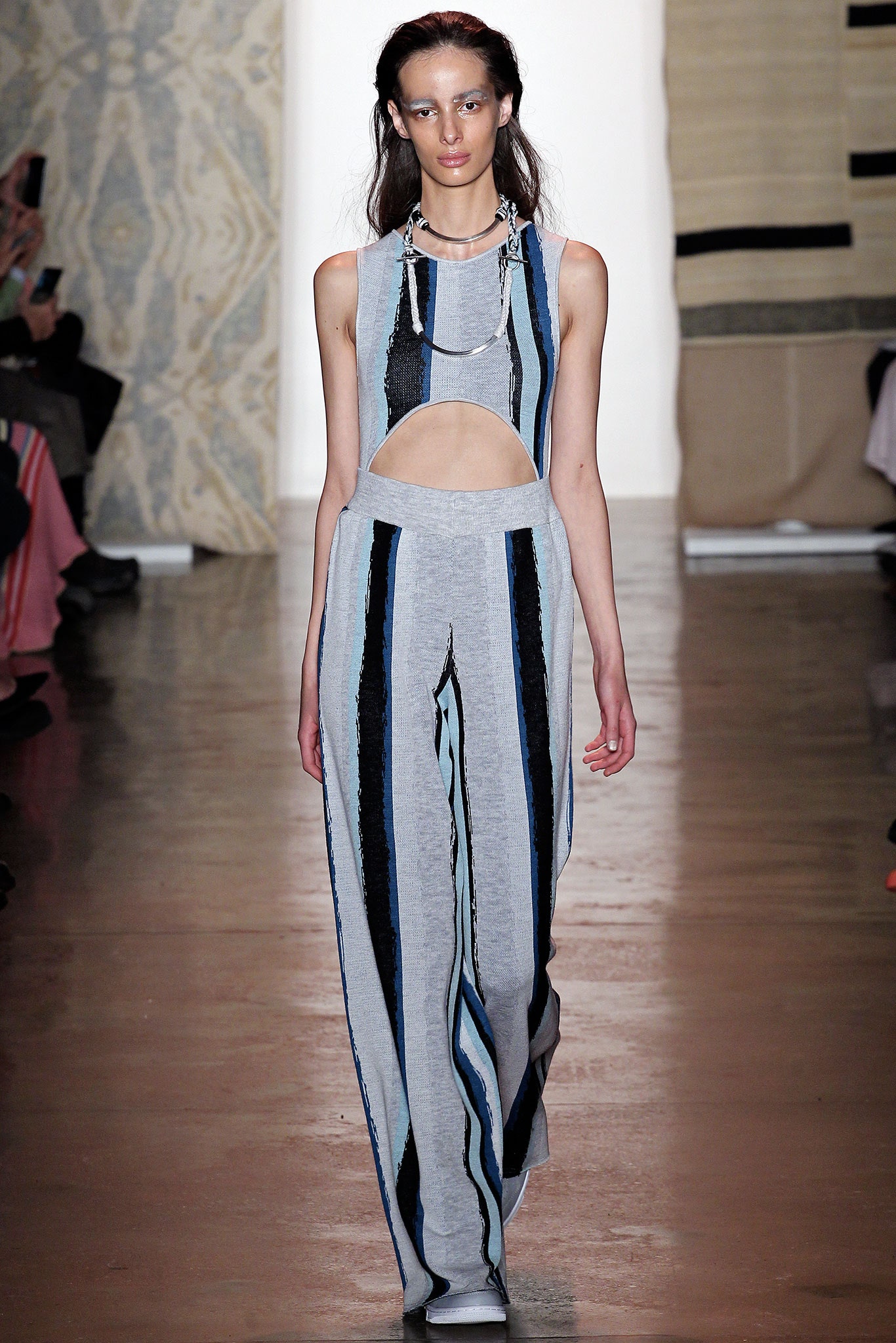 striped fitted sleeveless jumpsuit