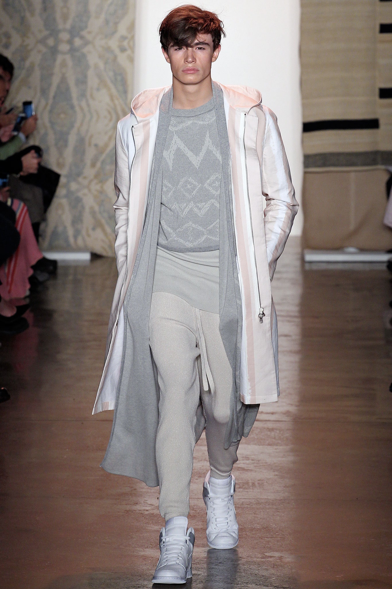 gray wool long-sleeve collared fitted textured sweater