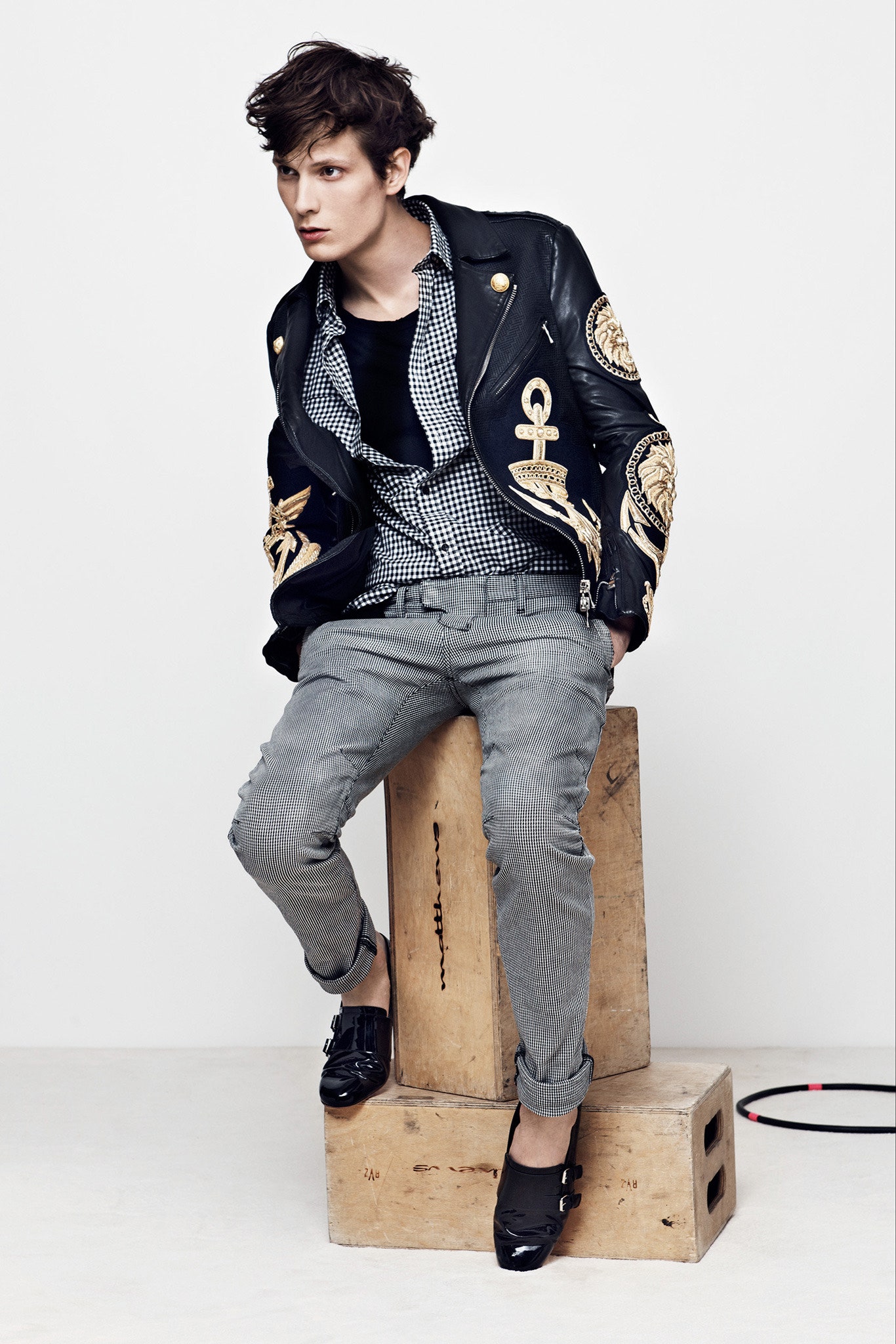 black leather embroidered jacket