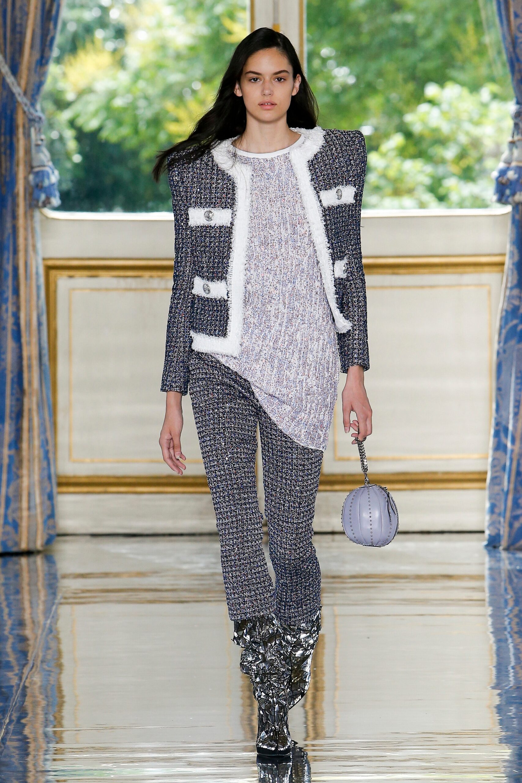 structured blue jacket with asymmetric top