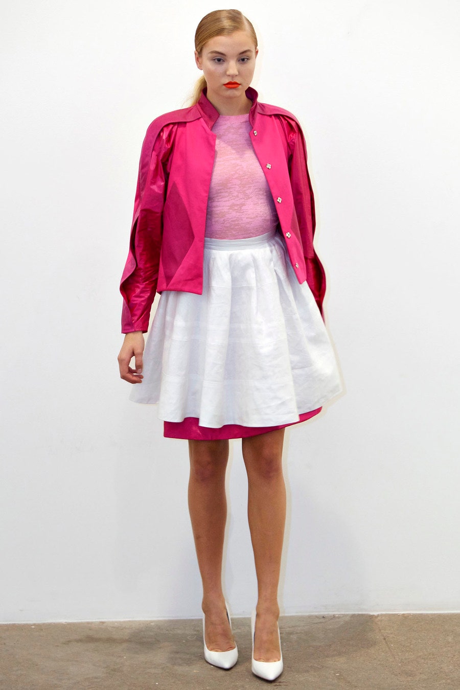 pink satin cropped jacket