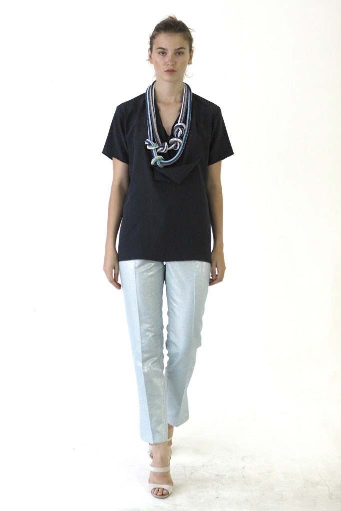 black short-sleeve v-neck top