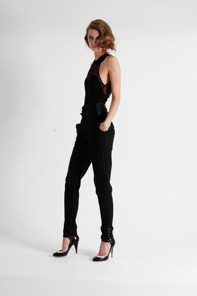 black silk fitted jumpsuit