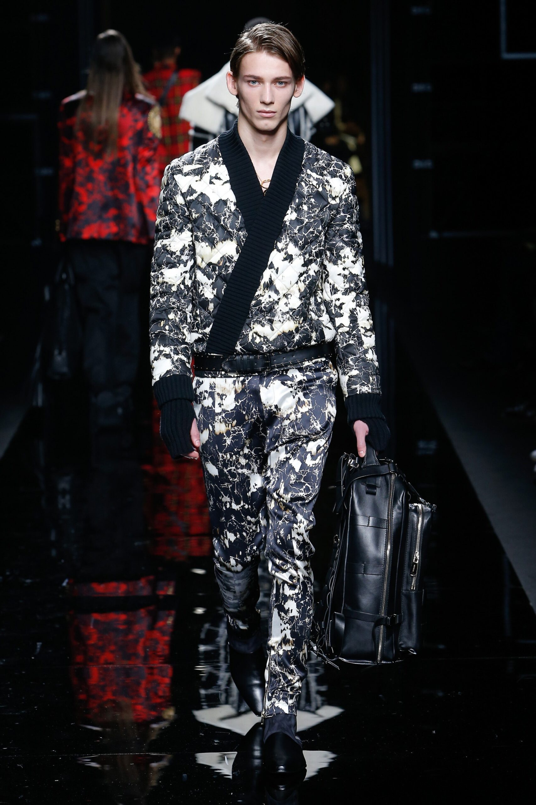 black and white printed suit