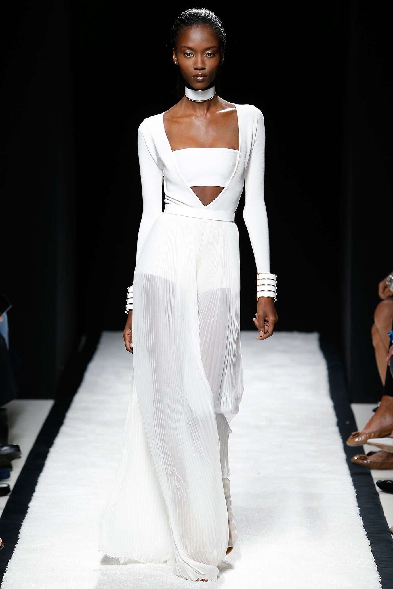 white silk fitted gown