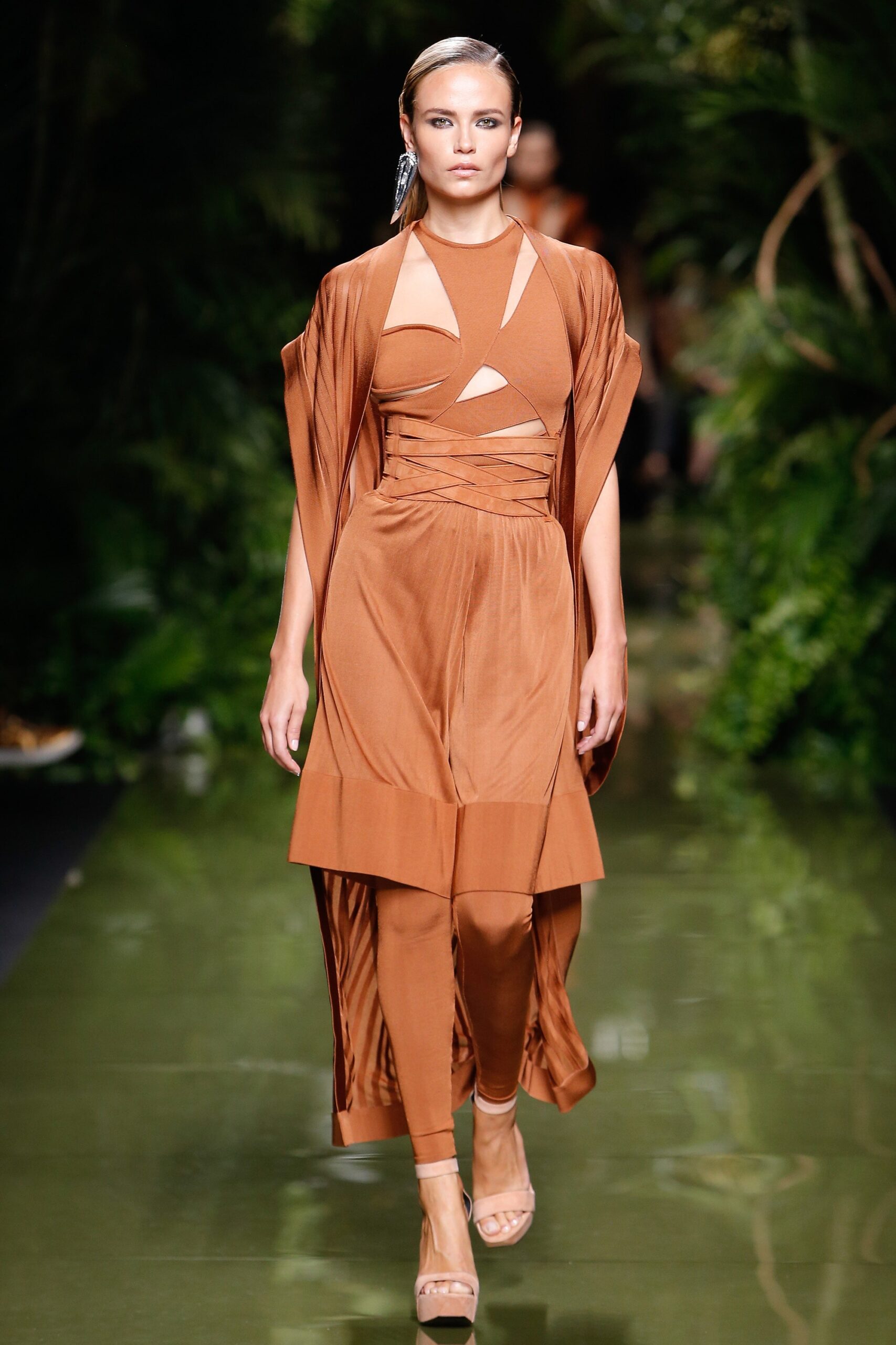brown silk long-sleeve relaxed draped cape