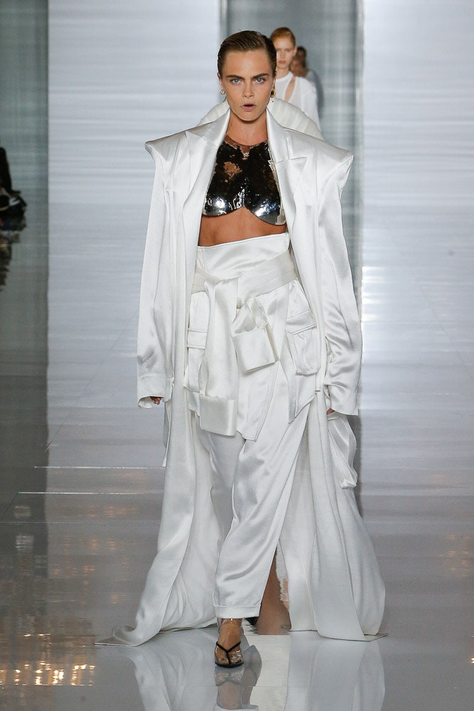 white oversized coat with black top