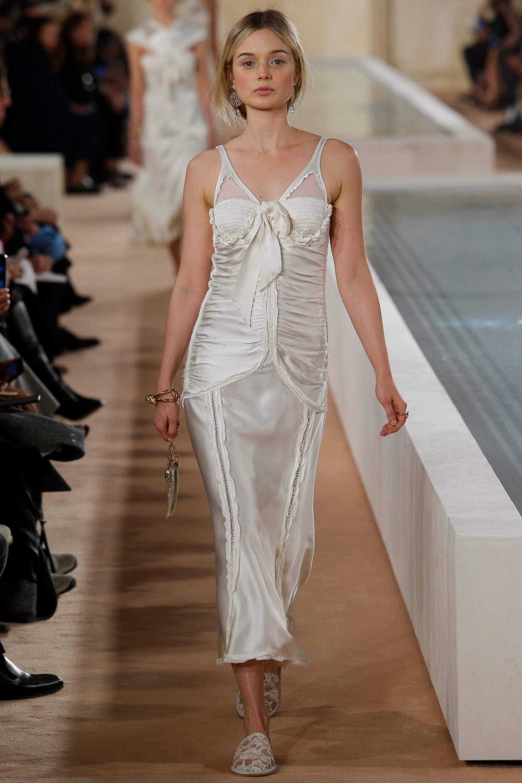fitted white silk midi dress