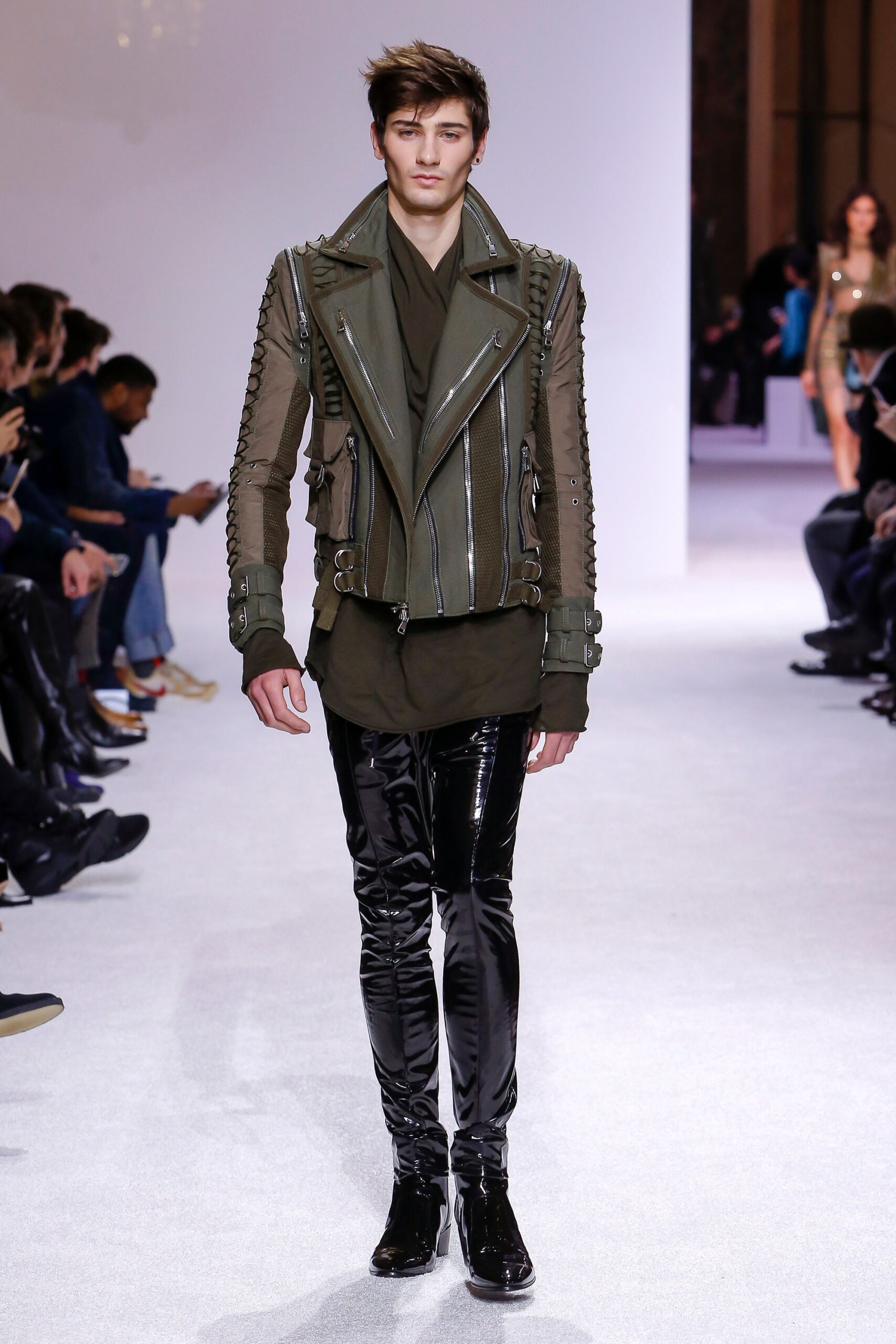 green leather jacket with black top